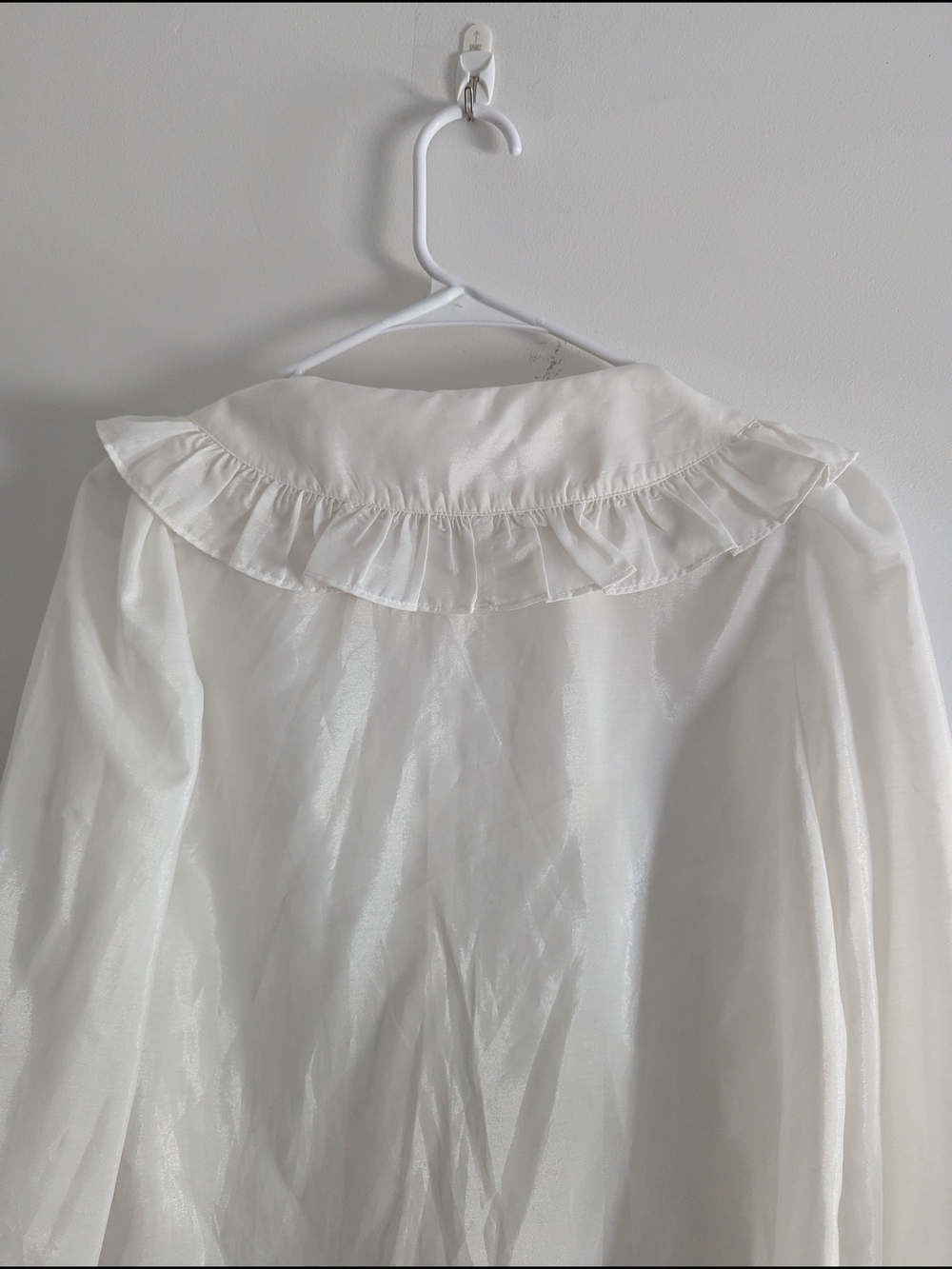 Japanese Sheer White Ruffled Collar Blouse with Bow Size Small - Picture 6 of 7